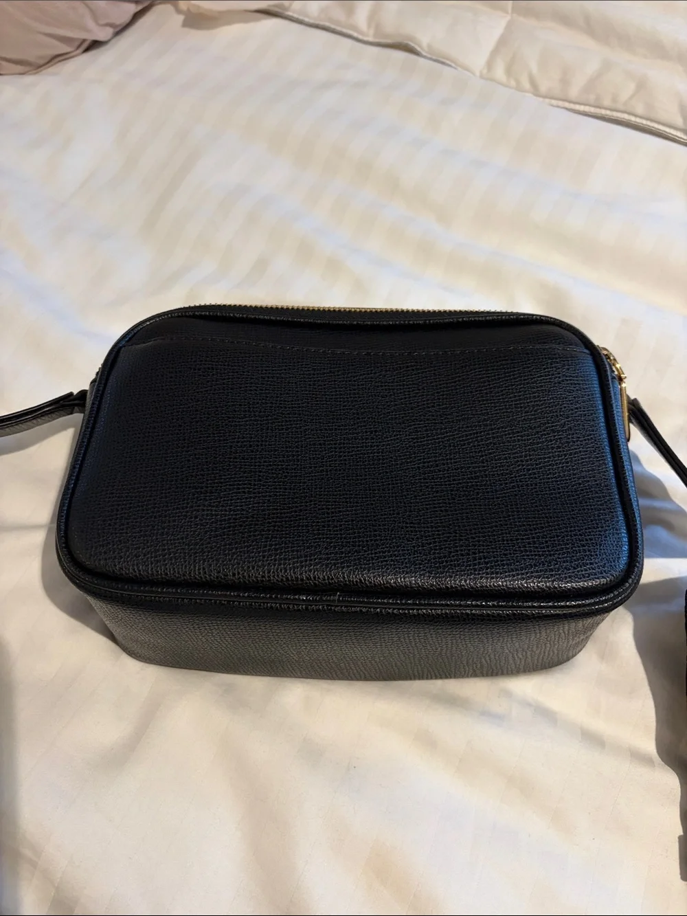 Karl Lagerfeld Black Crossbody Camera Bag with Gold & Pink Charm Accents